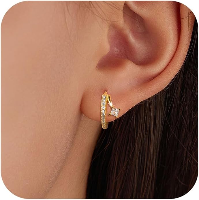925 Sterling Silver Dainty Cute Hoop Earrings for Women Trendy 14k Gold Plated Small Huggie Cartilage CZ Earring to Daughter Mom Hypoallergenic Cubic Zirconia Earring Birthday Mothers Day Jewelry Gift