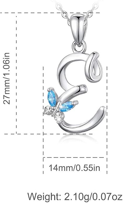 EUDORA Sterling Silver Butterfly Initial Necklaces for Women, Elegant Letter Neckles Personalized Gift for Mother, Sister, Daughter, 18 inch Chai