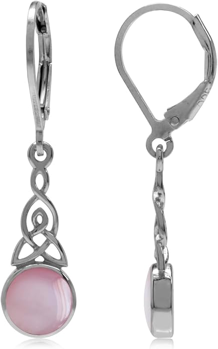 Silvershake 6MM Round Shape Inlay White Gold Plated or Yellow Gold Plated 925 Sterling Silver Triquetra Celtic Knot Dangle Leverback or Hook Earrings Jewelry for Women