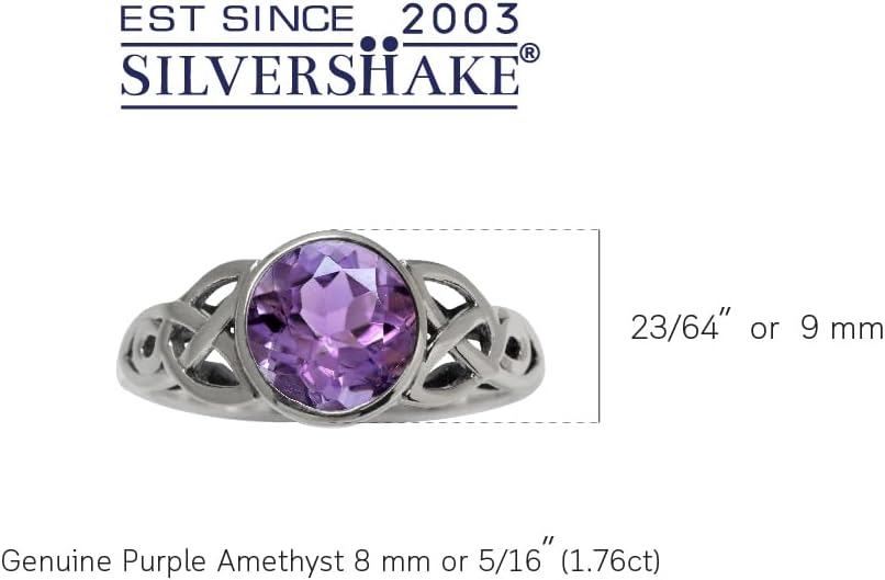 Silvershake 8MM Round Genuine Gemstone 925 Sterling Silver Trinity Triquetra Celtic Knot Ring