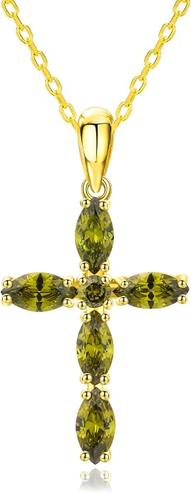 14K Gold Plated 925 Sterling Silver Birthstone Cross Necklace for Women Men