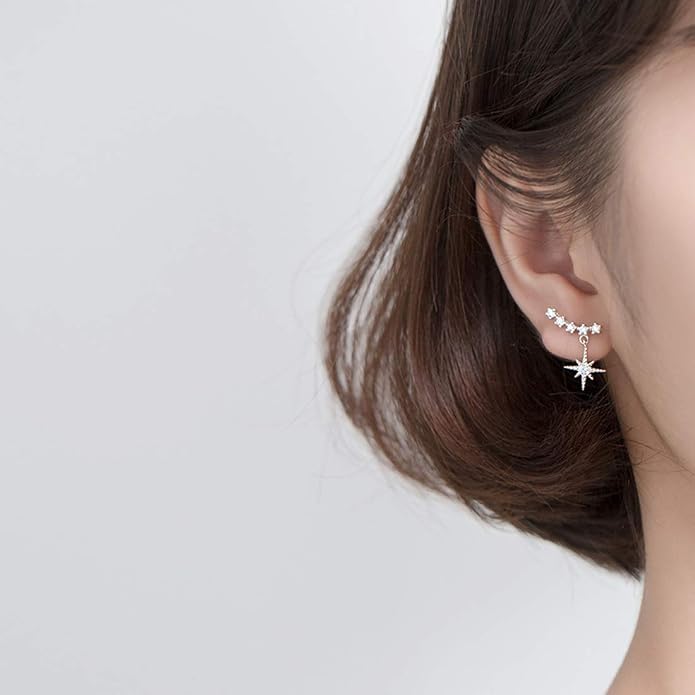 SLUYNZ Sparkling Star Drop Earrings for Women Sterling Silver Star Wrap Earrings Studs