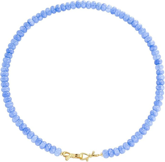 NLIEO Rainbow Colorful Gemstone Beaded Choker Necklace for Women 14K Gold Bow Birthstone Beads Chokers 18inches