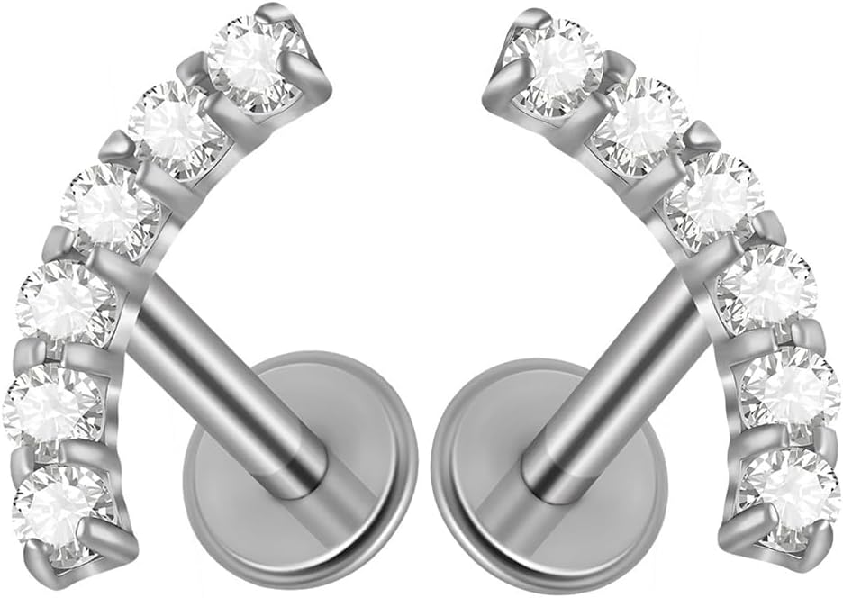 2PCS G23 Titanium Fire Opal CZ Labret Stud Piercing Cartilage Helix Tragus Climber Earrings for Men Women Lip Monroe Body Piercing Jewelry