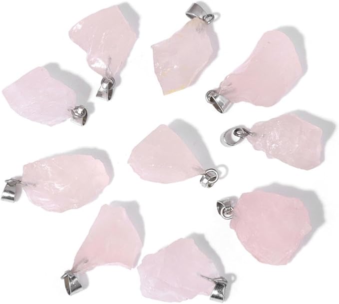 10pcs Irregular Raw Natural Rose Quartz Rock Stone Pendant Healing Crystal Chakra Gemstone Charm for Jewelry Making DIY Necklace Earrings Accessories Reiki