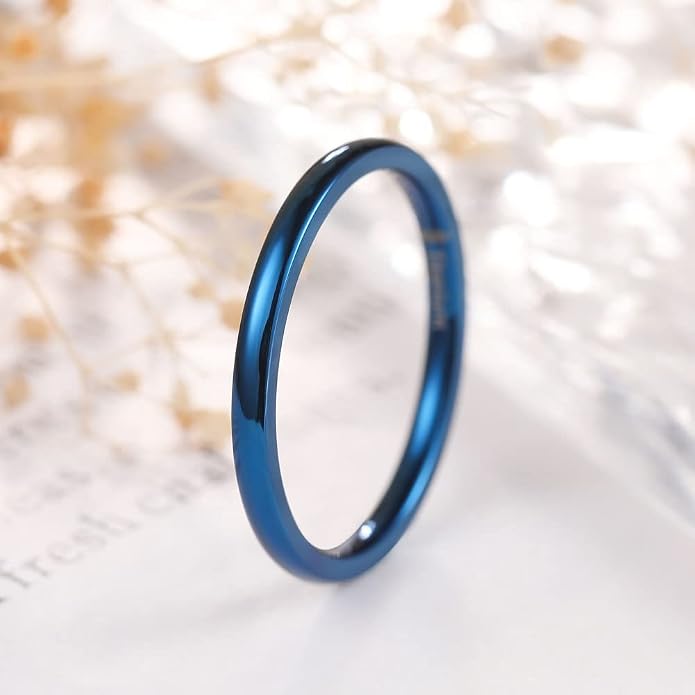 THREE KEYS JEWELRY 2mm 4mm 6mm 8mm Titanium Wedding Band for Men Women, Classic Domed & Step Edge High Polished Comfort Fit Anniversary Ring, Size 4-15