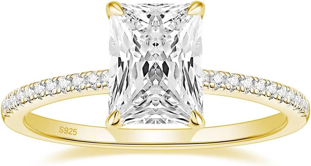 EAMTI 1/2/3/4CT 925 Sterling Silver Engagement Rings Radiant Cut Solitaire Cubic Zirconia CZ Wedding Promise Rings for Her Wedding Bands for Women Size 3-11