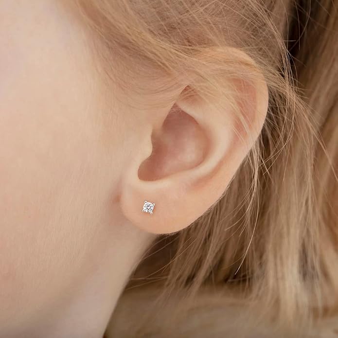 925 Sterling Silver Kids 2mm-5mm Clear Cubic Zirconia Round Stud Solitaire Screw Back Earrings for Babies & Toddlers - Baby Girl Earrings with Safety Screw Backs for Infant and Toddler Children