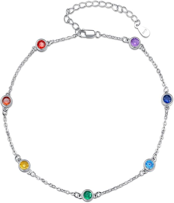 MEDWISE Sterling Silver Chakra Anklet 7 Chakra Beach Anklet Bracelet Link Chain Ankle Bracelet Gift for Women