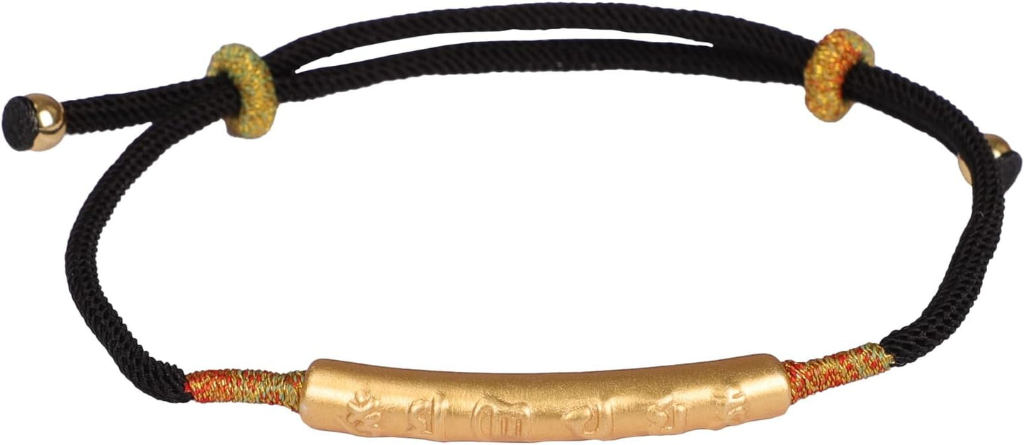 Om Mani Padme Hum Bracelet, Handmade Tibetan Buddhist Mala Bracelet with Six True Words Mantra for Protection, Good Luck & Positive Karma, Adjustable Red or Black String Bracelet for Women & Men