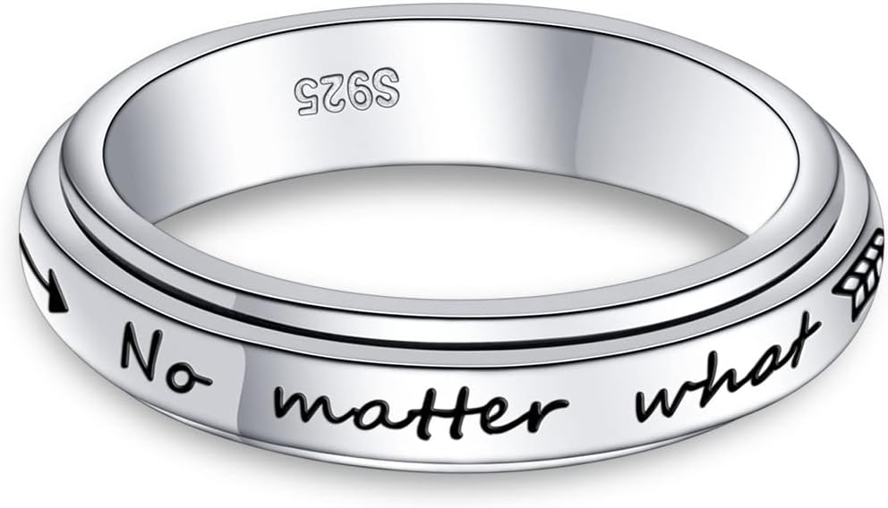 Alphm S925 Sterling Silver Spinner Fidget Anxiety Worry Relieving Boredom ADHD Autism Band Rings