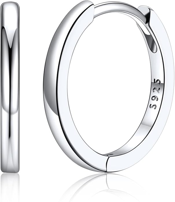Silvora Sterling Silver Hoop Earrings for Women, Small Hoops 14K Gold Plated/925 Silver/Rose Gold/Black, Hypoallergenic Huggie Lightweight Cartilage Sleeper Earrings 8/10/12/14/16/18/20mm