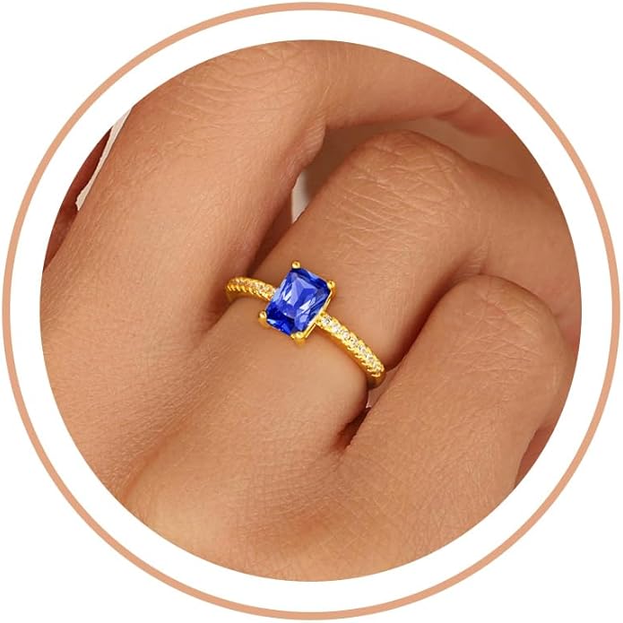 Honsny Gold Birthstone Rings for Women Non Tarnish 14K Gold Plated Emerald Engagement Promise Rings CZ Stackable Dainty Gemstone Pinky Eternity Band Ring Jewelry Birthday Graduation Gifts
