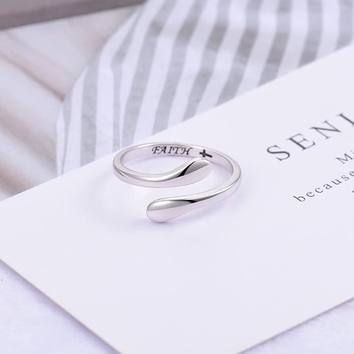 Fookduoduo 925 Sterling Silver Ring Inspirational Jewelry adjustable Wrap Open Rings for Women