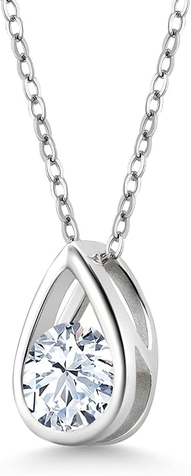 Gem Stone King Teardrop Pendant Necklace For Women | 5MM Round Gemstone Birthstone | 925 Sterling Silver | With 18 Inch Silver Chain | Fine Jewelry Gift for Her Mom Women Wife