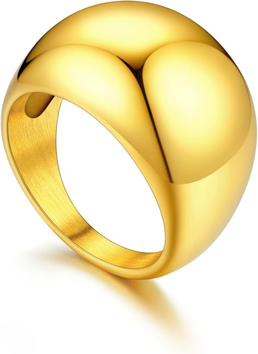 U7 Chunky Gold Dome Rings for Women, Stainless Steel/18KGold Plated/Black Statement Ring Non Tarnish Women Rings, Size 7-12