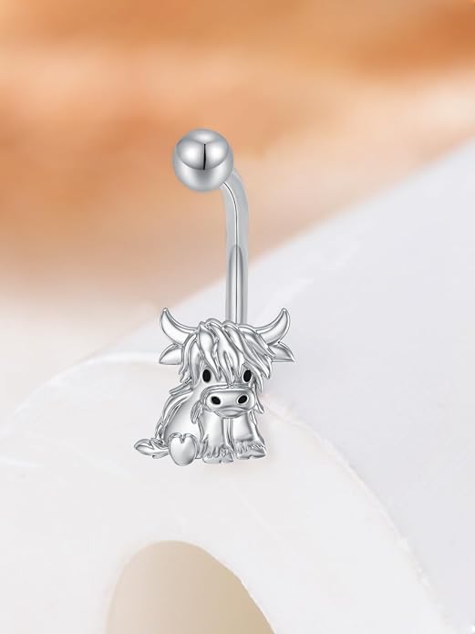 Sterling Silver 14G Belly Button Rings Cross/Cat/Butterfly/Cow/Skull/Birthstone Heart Navel Rings 16mm Body Piercing Jewelry for Women