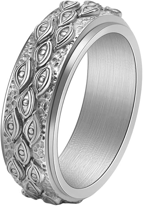 Men's Stainless Steel Eye of God Ring Band All Seeing Eye Spinner Rings Black Silver Vintage Jewelry Size 5 to 14