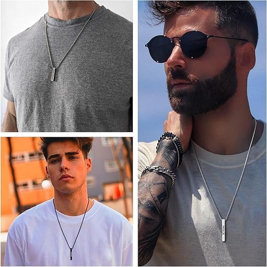 Custom Name Necklace Personalized 3D Engraved Bar 18K Gold Plated Necklace Father's Day Gifts Customized Name Jewelry Gift for Women Men