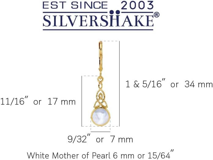 Silvershake 6MM Round Shape Inlay White Gold Plated or Yellow Gold Plated 925 Sterling Silver Triquetra Celtic Knot Dangle Leverback or Hook Earrings Jewelry for Women