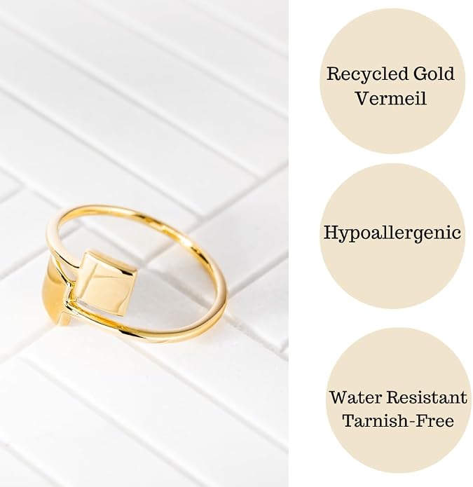 18k Gold Plated Simple Minimalist Square Adjustable Stackable Halo Ring Band for Women Valentines Day Gifts for Her Comes with a Gift Box