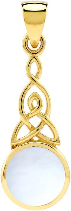Silvershake 8MM Round Shape Gemstone White Gold Plated or Yellow Gold Plated 925 Sterling Silver Triquetra Celtic Knot Pendant or Pendant with 18 Inches Chain Necklace Jewelry for Women