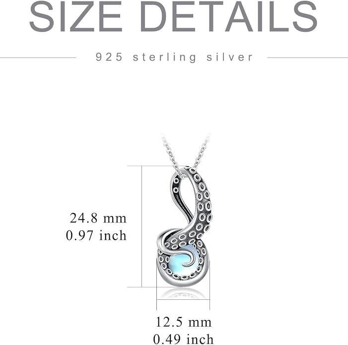 Octopus Tentacles Necklace with Gemston 925 Sterling Silver Octopus Pendant for Women Ocean Jewelry Gift for Women