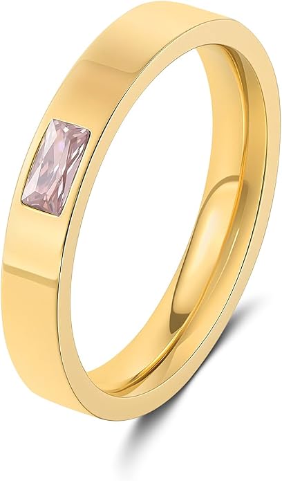 Birthstone Rings for Women 14K Gold Plated Stackable Band Non Tarnish Gold Rings Hypoallergenic Anniversary Mother's Day Christmas Gift for Her