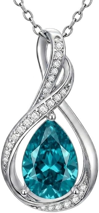 Teardrop Necklace 925 Sterling Silver Birthstone Necklace for Women Pendant Infinity Love Anniversary Birthday Jewelry Gifts for Mom Her Wife