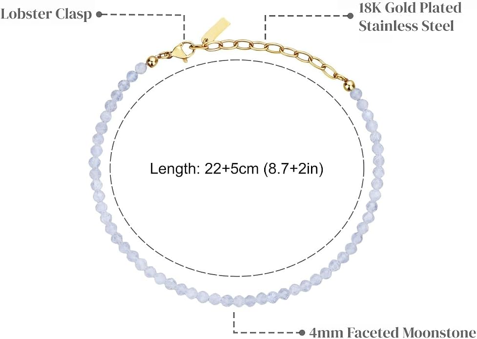 COAI Beach Waterproof Anklet for Women, Black Tourmaline Moonstone Amethyst Beaded Anklet for Women