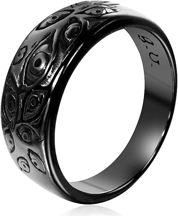 Men's Stainless Steel Eye of God Ring Band All Seeing Eye Spinner Rings Black Silver Vintage Jewelry Size 5 to 14