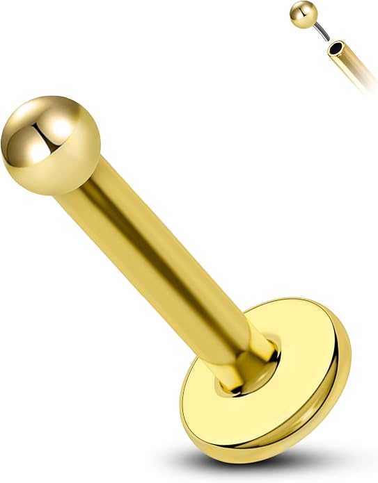 COCHARM 14K Solid Gold Helix Cartilage Tragus Earring Stud 16g Yellow Gold Threadless Tragus Cartilage Helix Conch Piercing Jewelry Flat Back Lip Labret Medusa Monroe Piercing Stud