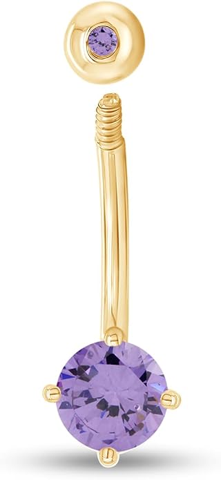 AFFY Round Shape Body Piercing Curved Barbells, Floating Navel Belly Piercing Button Premium Surgical Steel Ring in 14K Gold Over Sterling Silver