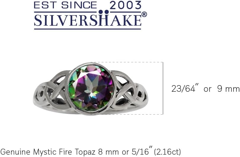Silvershake 8MM Round Genuine Gemstone 925 Sterling Silver Trinity Triquetra Celtic Knot Ring