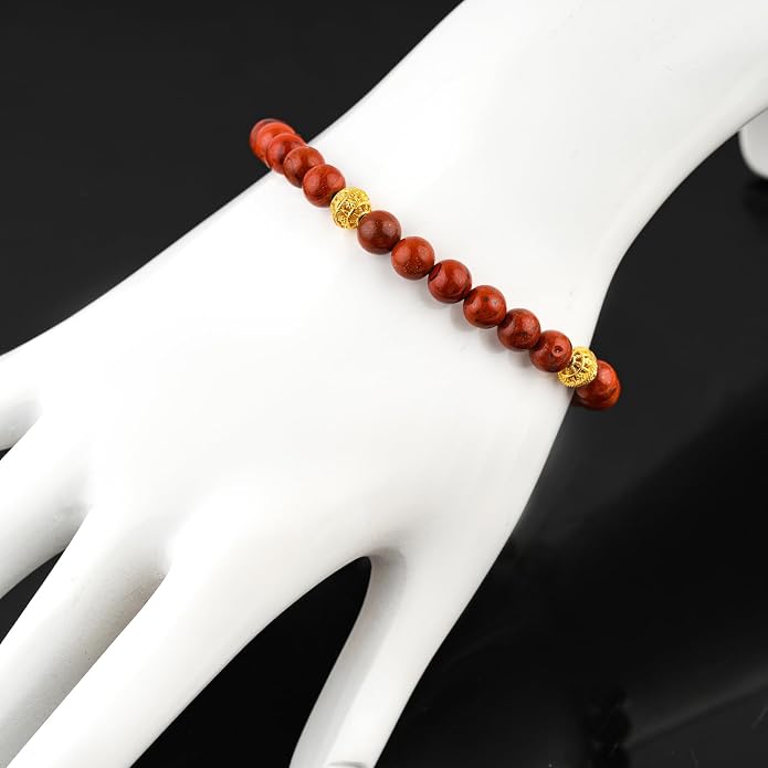AAA Grade Natural Gemstone Beaded Bracelet, 14K Gold Plated with Evil Charm, Wicca & Reiki Healing Crystals, Handmade Bohemian Jewelry, Christmas Gift for Women (7+1inch)