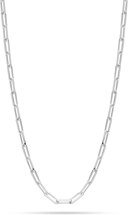 LeCalla 925 Sterling Silver Italian Jewelry Trendy Gift 3 MM, 3.5 MM, 4.5 MM Diamond-Cut PaperClip Link Chain Necklace for Women with Lobster Clasp (16, 18, 20, 24 Inches)