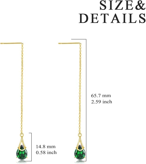 POPLYKE Sterling Silver CZ Threader Earrings Teardrop Chain Tassel Dangling Earrings for Women Dangling Jewelry