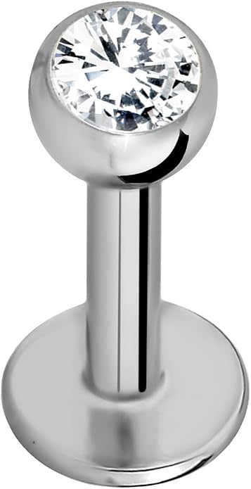Forbidden Body Jewelry 16G-18G Internally Threaded Solid Titanium Tragus/Helix Earring/Labret Stud with CZ Ball Top