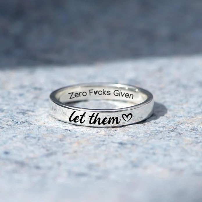 LIU JUN Let Them Zero Fcks Given Ring For Women, Stainless Steel Heart Engraved With Hidden Information Friendship Self Worth Motivation Rings Unique Inspirational Jewelry Gifts
