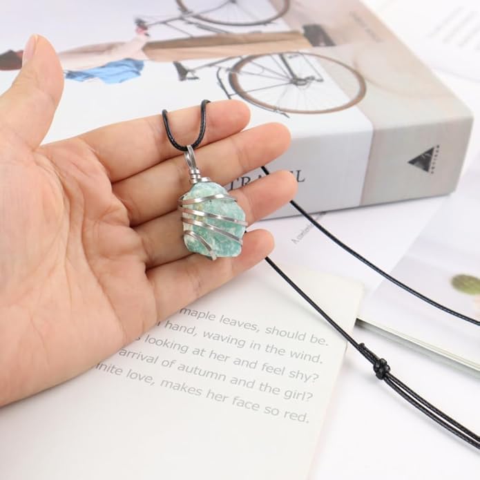Natural Gemstone Pendant Necklace For Men & Women Spiritual Jewelry Wire Wrapped Gemstone Chakra Necklaces Real Stones For Him & Her