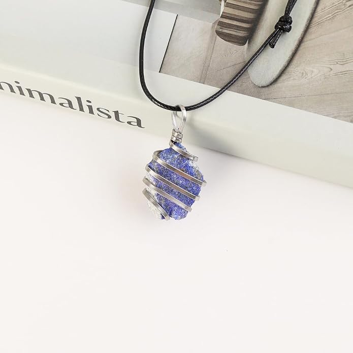 Natural Gemstone Pendant Necklace For Men & Women Spiritual Jewelry Wire Wrapped Gemstone Chakra Necklaces Real Stones For Him & Her
