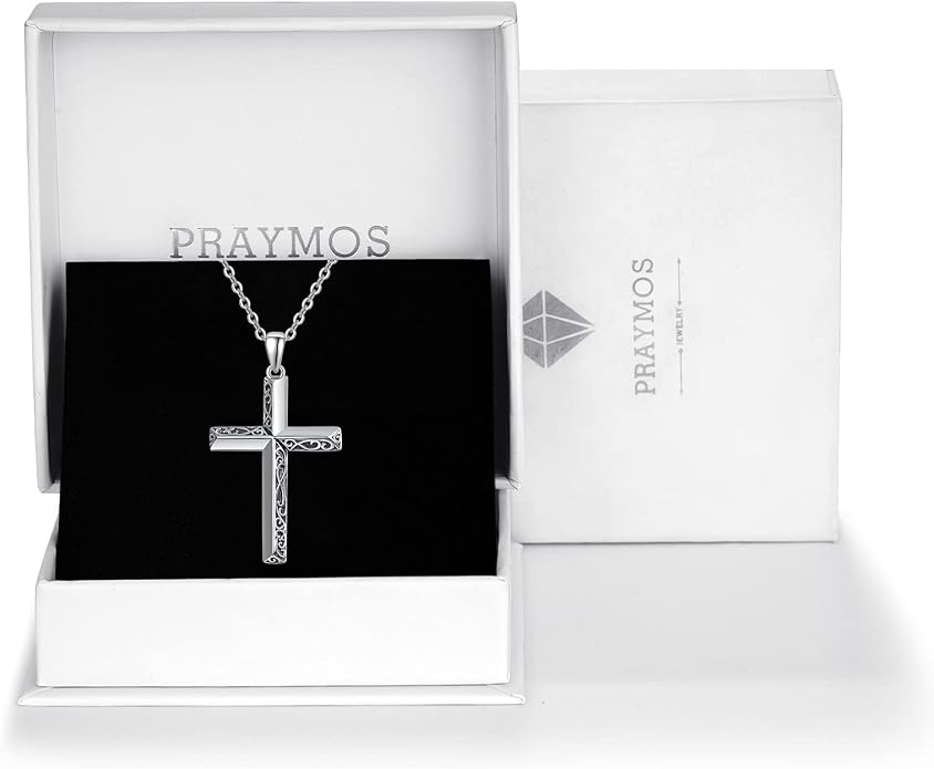 PRAYMOS Cross Necklace for Women Men, 925 Sterling Silver Simple Dainty Cross Necklace, Christian Religious Jewelry, Mothers Day Fathers Day Anniversary Birthday Gift
