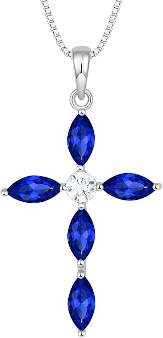 JO WISDOM Cross Necklace for Women,925 Sterling Silver Birthstone Necklaces Cubic Zirconia Cross Pendant Necklace Dainty Jewelry Gifts