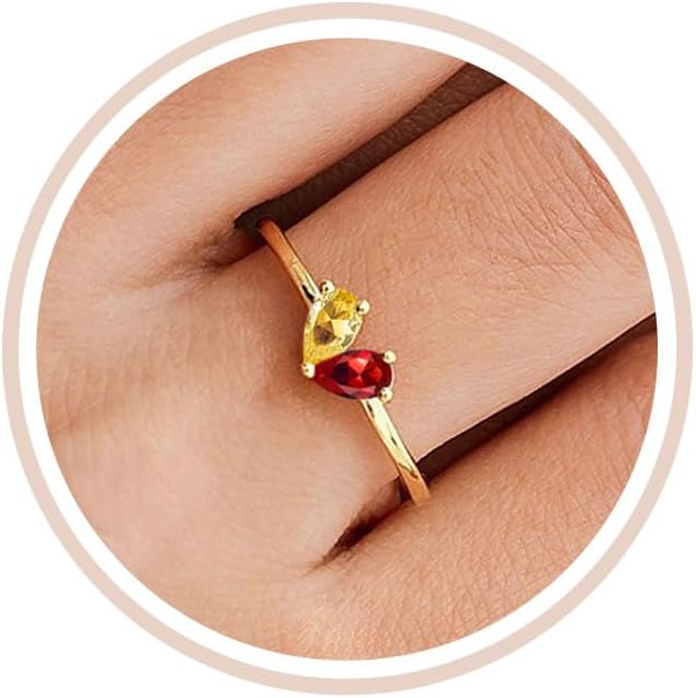 Mothers Day Gifts Gold Heart Birthstone Rings for Women Non Tarnish Stackable Pinky Ring Dainty 14K Gold Plated CZ Gemstone Ring Wedding Promise Ring Birthday Jewelry Gift for Mom