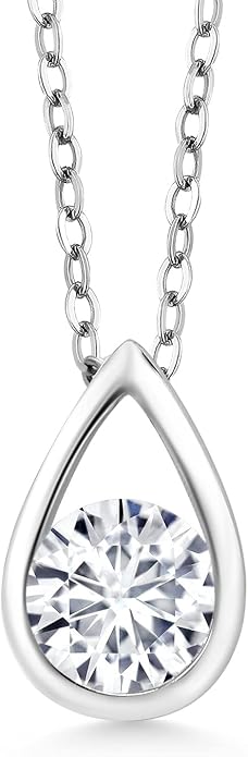 Gem Stone King Teardrop Pendant Necklace For Women | 5MM Round Gemstone Birthstone | 925 Sterling Silver | With 18 Inch Silver Chain | Fine Jewelry Gift for Her Mom Women Wife