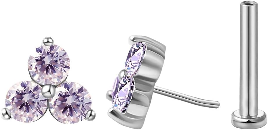 FANSING Cartilage Earring Tragus Stud Trio CZ Stone Flat Back Earring for Helix Conch Threadless Push Pin Labret Stud