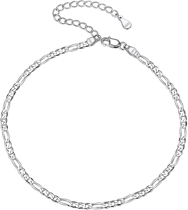 PROSILVER 925 Sterling Silver Ankle Bracelets For Women, Stylish Chain Anklets, Summer Beach Jewelry, 8.6-10.6 Inch Adjustable, Come with Box