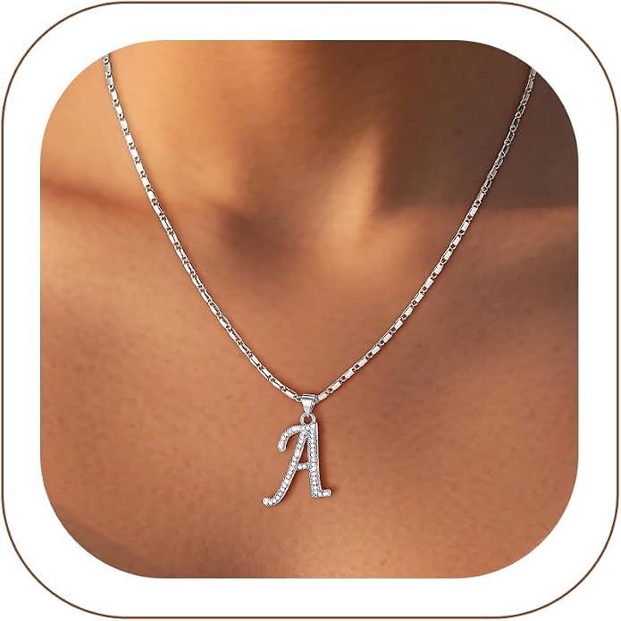 U7 Initial Necklace for Women, Gold/Platinum Plated CZ Crystal Letter A-Z Pendant Necklace, Shiny 20 Inch Name Chain Dainty Personalized Jewelry for Men Mom Wife Friend