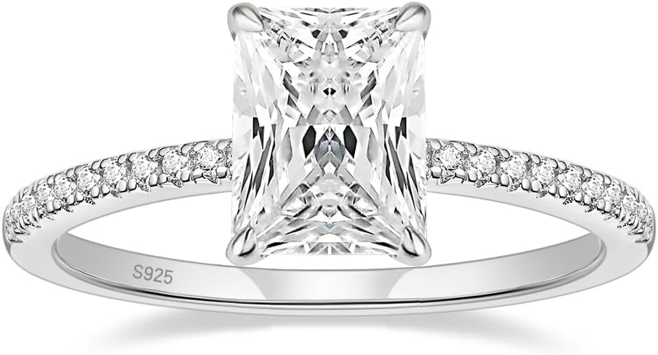 EAMTI 1/2/3/4CT 925 Sterling Silver Engagement Rings Radiant Cut Solitaire Cubic Zirconia CZ Wedding Promise Rings for Her Wedding Bands for Women Size 3-11