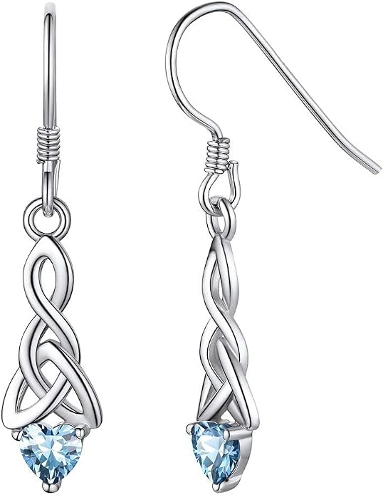 ChicSilver Sparkling Heart Birthstone 925 Sterling Silver Celtic Knot Dangle Hook Earrings (with Gift Box)